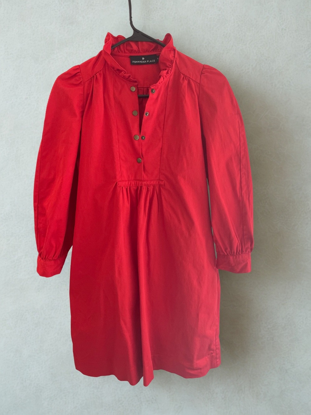 Pomander Place Red Ruffle-Neck Button-Front Casual Dress